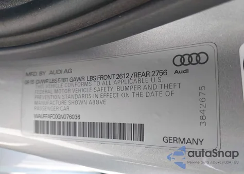 2016 Audi A6 2.0T Premium z USA, uszkodzony, nr VIN WAUFFAFC0GN076036